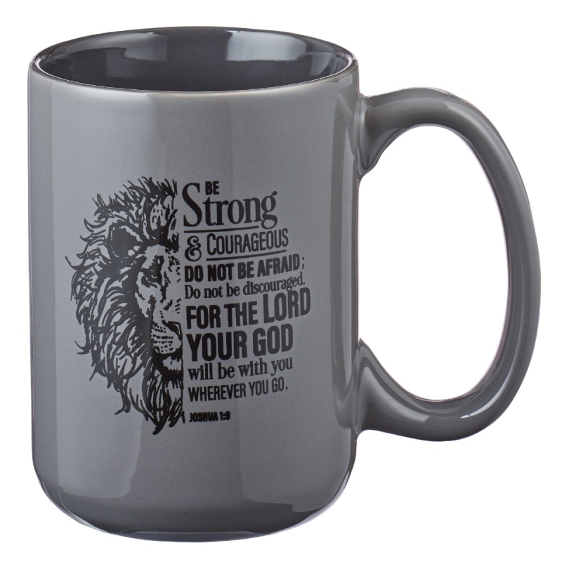 Mug Gray Lion Be Strong Josh. 1:9