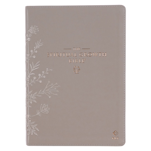 The Spiritual Growth Bible Faux Leather Taupe Floral Embroidered