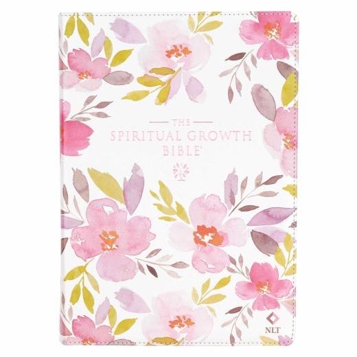 NLT, The Spiritual Growth Bible Faux Leather, Pink/Purple Floral Printed