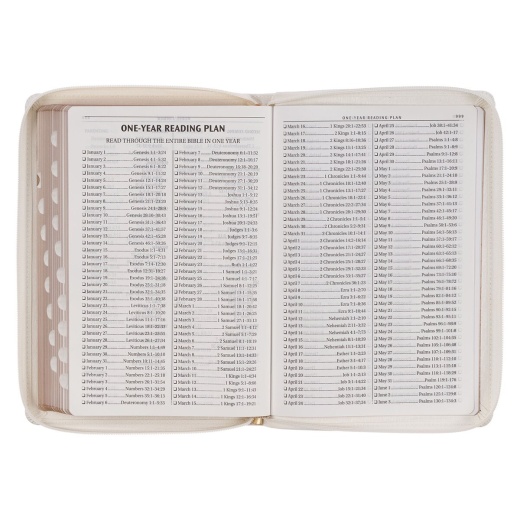 Kjv Bible Thinline LP Faux Leather, White and Gold with Zipper