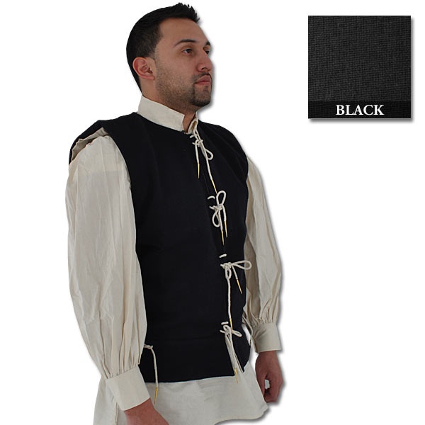 15th Century, Waistcoat: Black, Wool/Linen, Large
