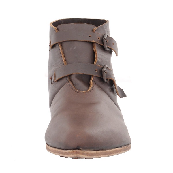 13th Century Soldier's Shoes with 2 Buckles: Dark Brown, Size 9.5