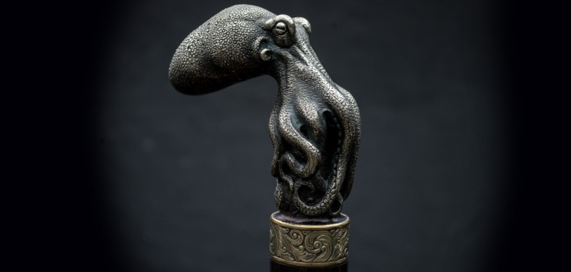 Damascus Octopus Cane Sword Wood Shaft By Dragon King