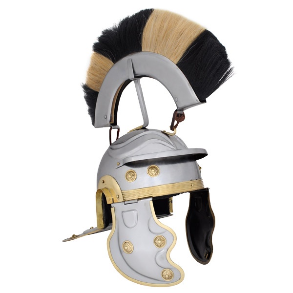 Roman Gallic Helmet: Black and White Crest, Gauge 18, Large