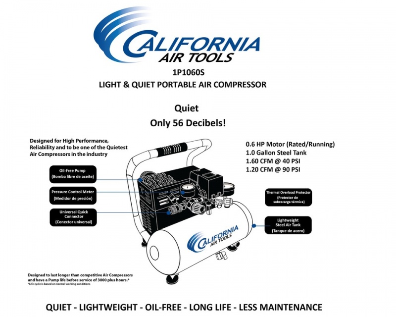 California Air Tools Light & Quiet 1P1060S Portable Air Compressor