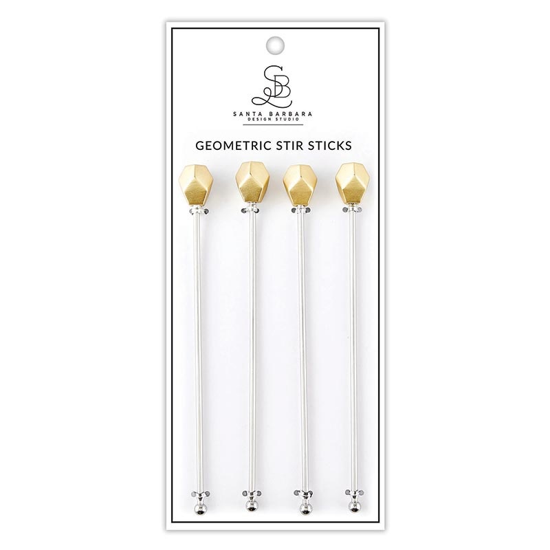 Geometric Stir Sticks - Gold 4 Pk