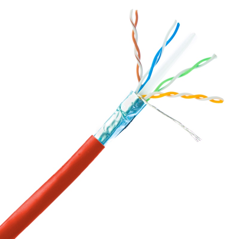 Plenum Shielded Cat6a Red Cable, Solid 10Gb Spool, 1000Ft