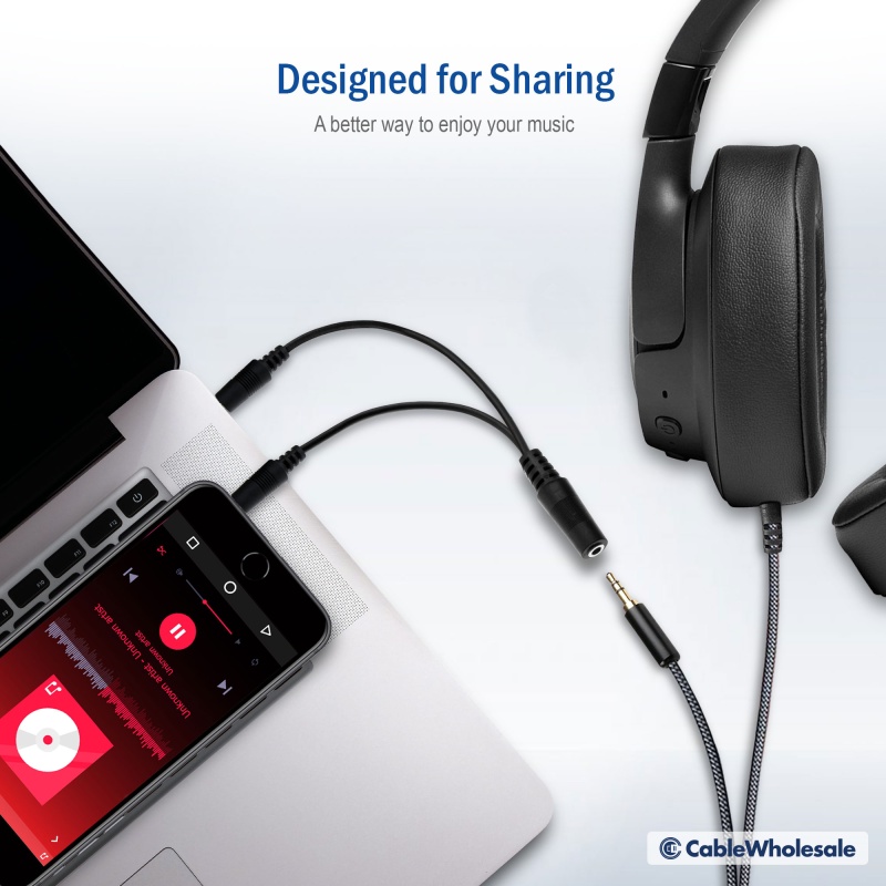 3.5Mm Y Cable, Stereo Female To Stereo Male 6 Inch