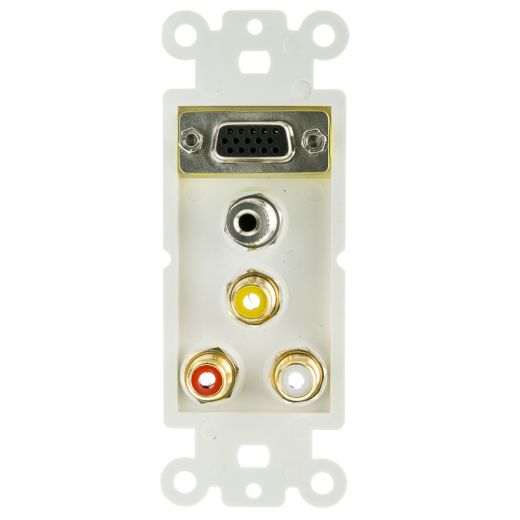 White Decora Wall Plate Insert - VGA, 3 RCA Couplers