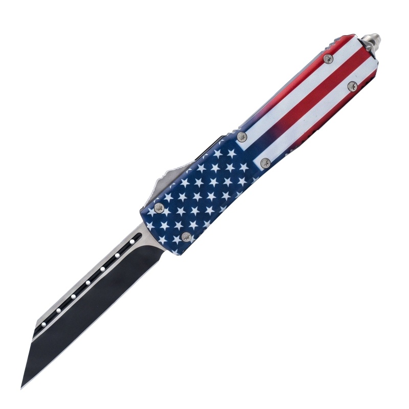 8.5" Automatic Otf American Flag Knife With Tanto Blade