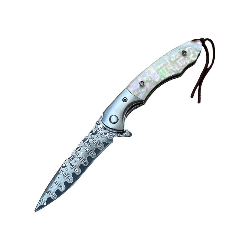 3.5" Ball Bearing Folding Knife W/ Drop Point Damascus Blade