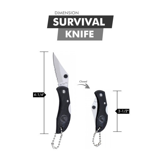 Keychain Knife - Surgical Stainless Steel Half-Serrated 1 7/8" Blade For Cutting Cord Or Twine - Light Plastic Handle - 2 1/2" Folded, 4 1/4" Open