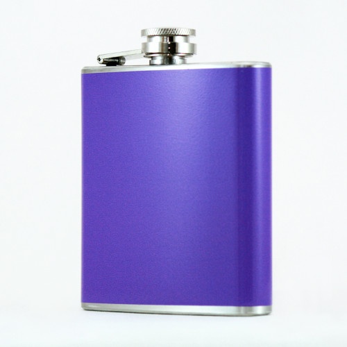 Hip Flask Holding 6 Oz - Pocket Size, Stainless Steel, Rustproof, Screw-On Cap - Purple Finish