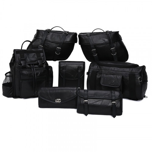 Motorcycle Bags - Luggage Set - All Genuine Leather - Fits Any Us Bike - Extra Storage Pockets Featuring Rugged Stitching - Set Of 9 Pieces