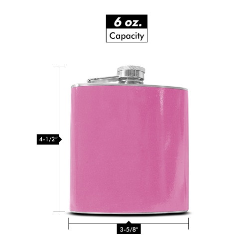 Hip Flask Holding 6 Oz - Pocket Size, Stainless Steel, Rustproof, Screw-On Cap - Pink Finish