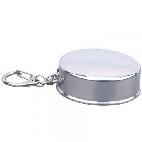 Collapsible Cup/Shot Glass - All Stainless Steel - Holds 1 Oz./50 Ml - Closes Flat - Includes Keychain Or Belt-Loop Clasp