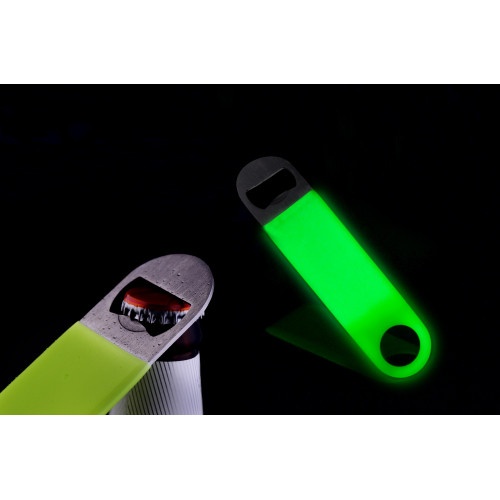 Stainless Steel Bottle Opener With Plastic Glow In The Dark Coating