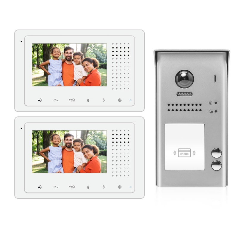 Video Intercom System, Dk43322s/Id - 2 Apartment With 2 Color - 4.3 Inch Monitor, 2 Wire Audio/ Video Doorbell Intercom System Entry Kit