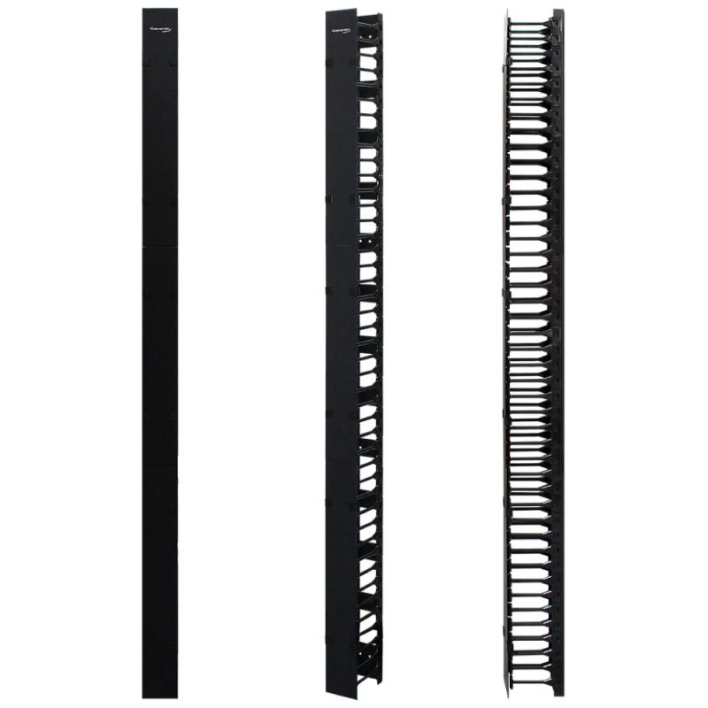 Wavenet – 78” High Single‐Sided Vertical Cable Manager - Spacious Finger Duct With Cover For 45U Or Larger 2‐Post And 4‐Post Racks, Plastic – Black
