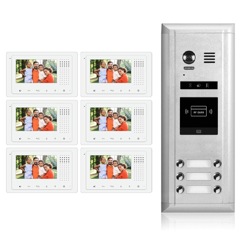 Intercom System For Apartment | 6 Apartment Video Doorbell | 2 Wire Buzzer System, 6 Monitors 4.3" - Dk43361s/Id