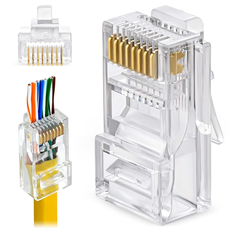 100 Piece - Rj45 Cat5 Cat5e Cat6 Pass-Through One-Piece Ethernet Network & Internet Connector Rj45 Plugs For Ip Camera, Cctv And Security Installation