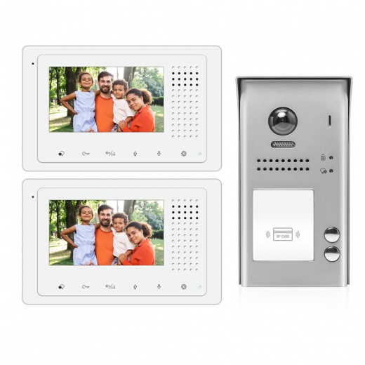 2 Wire Intercom System for Home with 2 Monitors and 4.3" Display - 2 Apartment Video Door Bell with Door Release