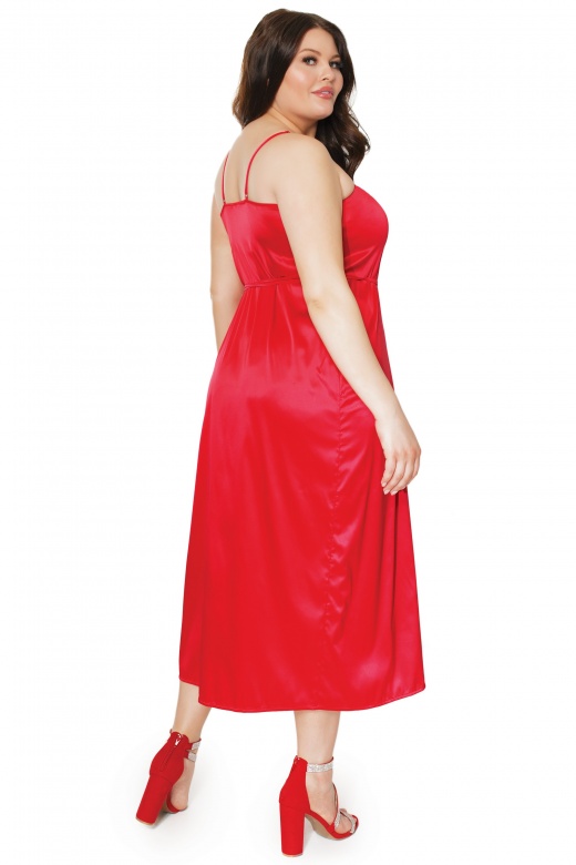 Plus - Satin Dress - Red - Os/Xl