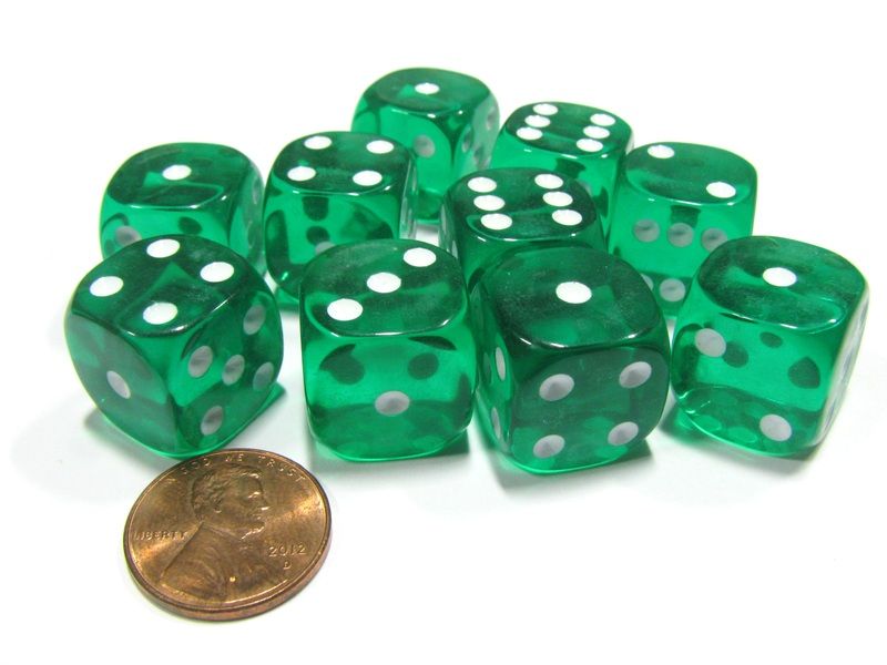 Economy Transparent Dice - 16Mm - 10 Pack - Choose Colors Green