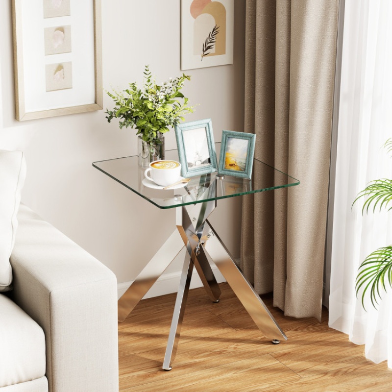 Glass Side Table with Tempered Glass Top
