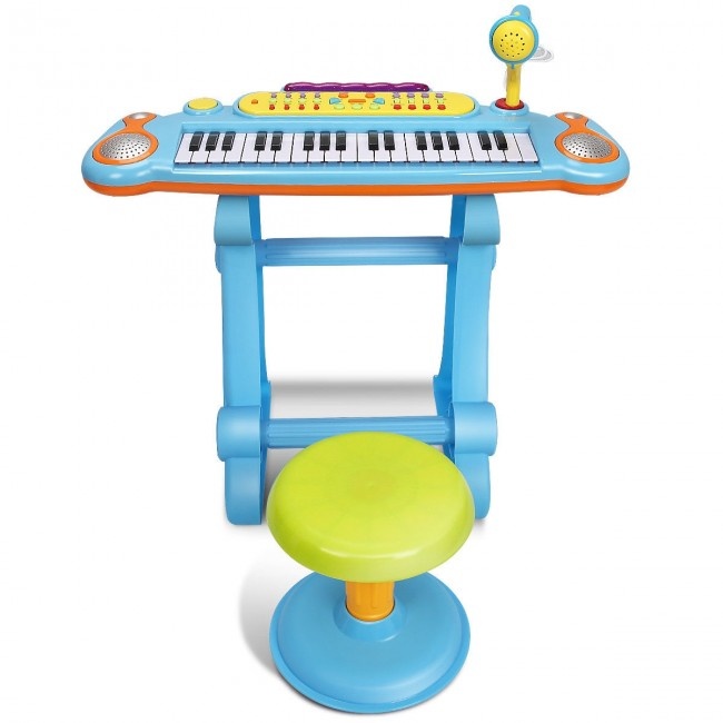 Kid's 37-Key Electronic Piano Toy With Microphone & Stool Color: Pink