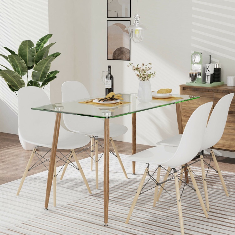 Modern Glass Rectangular Dining Table With Metal Legs