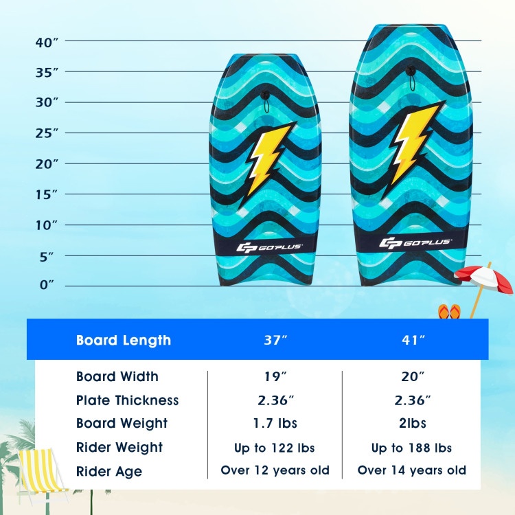 Lightweight Bodyboard With Wrist Leash For Kids And Adults