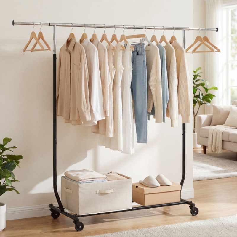 Rolling Clothes Rack Extendable Garment Stand For Hanging Clothes