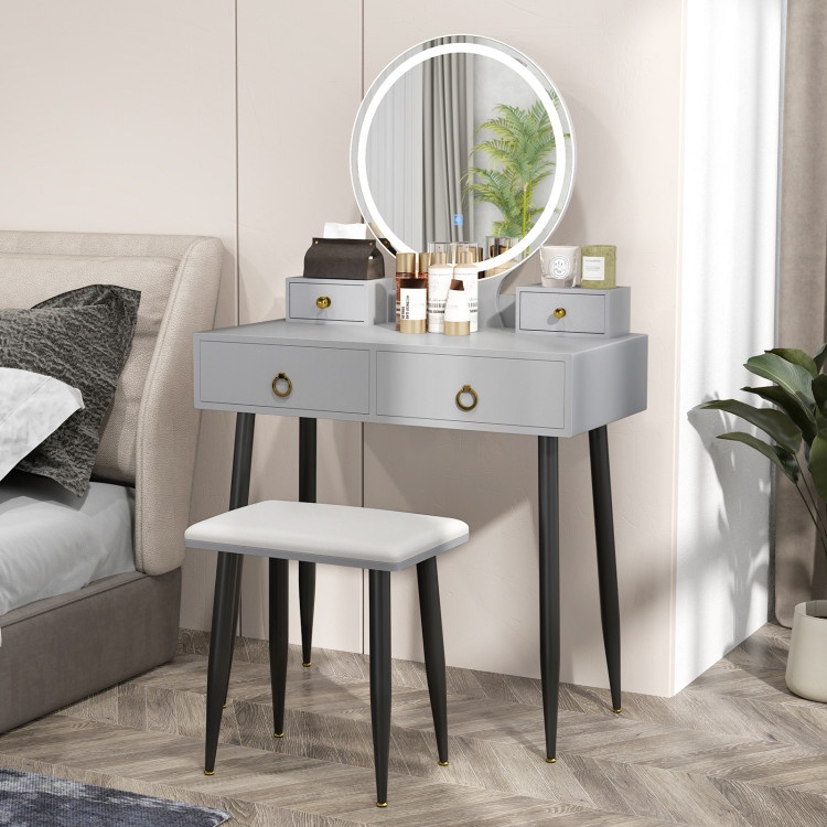 Gray Vanity Table Set With Mirror