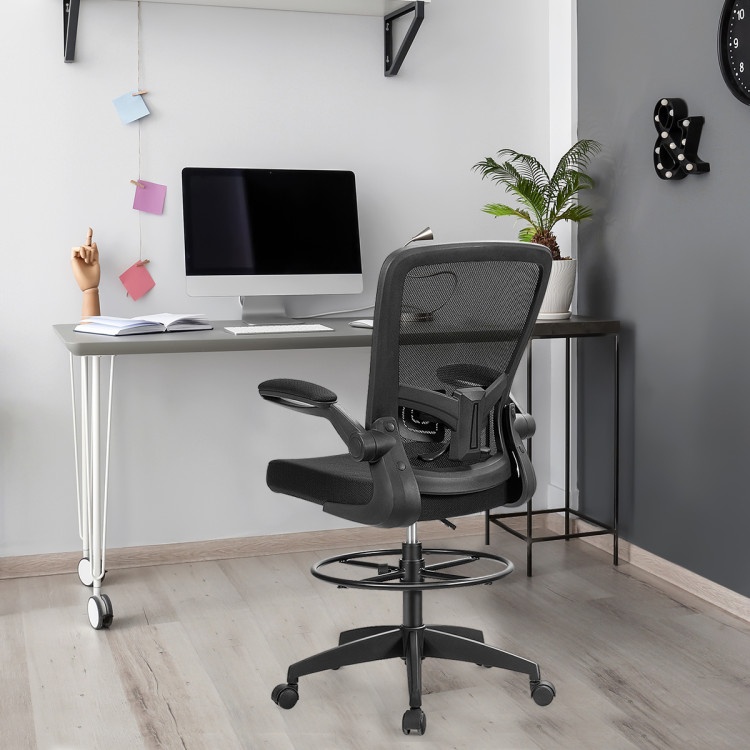 Height Adjustable Drafting Chair With Flip Up Arms