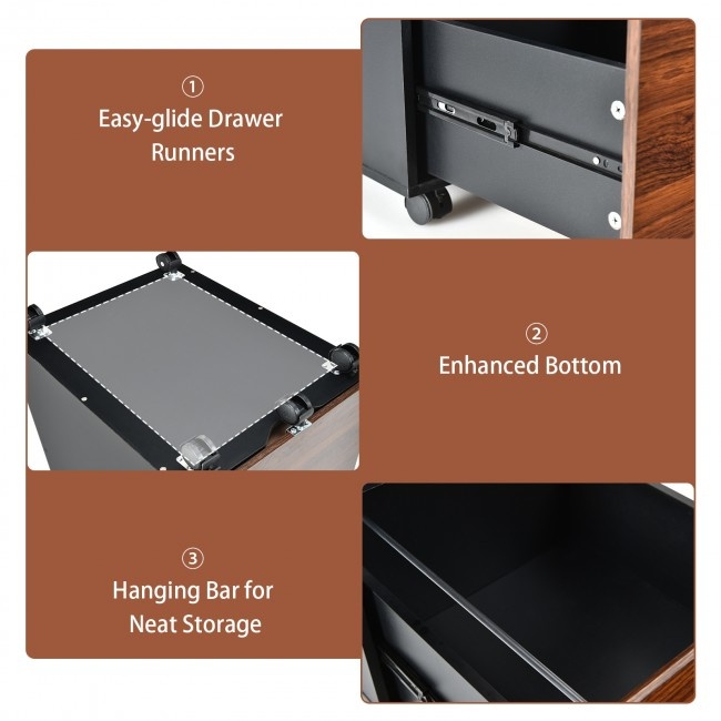 2 Drawer Rolling Filing Storage With 2 Locking Wheels