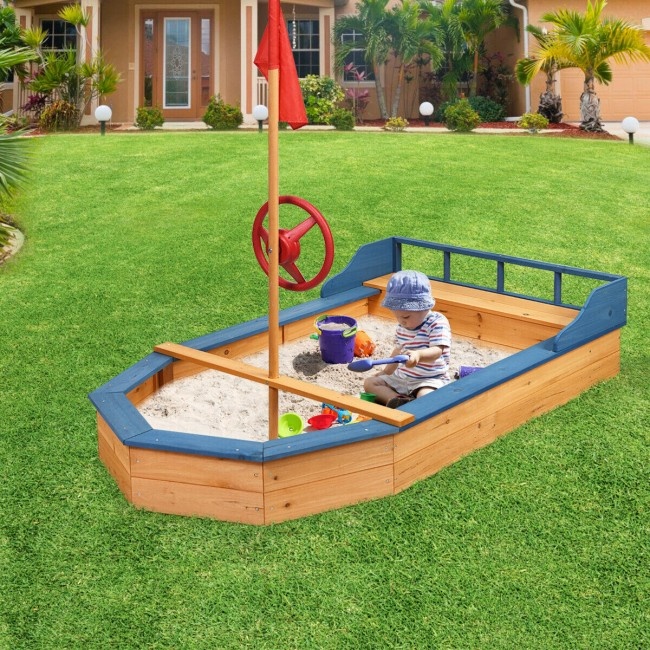 Wooden Pirate Sandboat Sandboxes With Bench Seat Flag For Outdoor