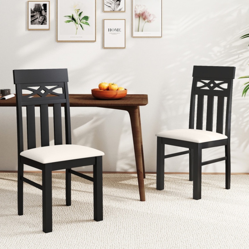 Dining Chairs Set Of 2 High Back Dining Room Chairs With Padded Seat And Rubber Wood Frame-Black