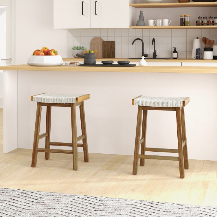 Set of 2 25.5 Inch Dining Bar Stool With Seaweed Woven Seat