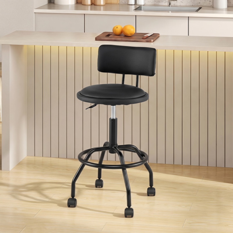 Modern Black Swivel Height-Adjustable Bar Stool with Backrest