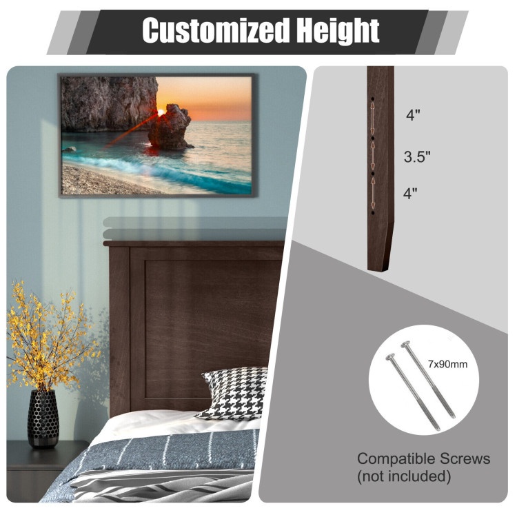 Twin Size Wood Headboard With Pre-Drilled Holes And Height Adjustment