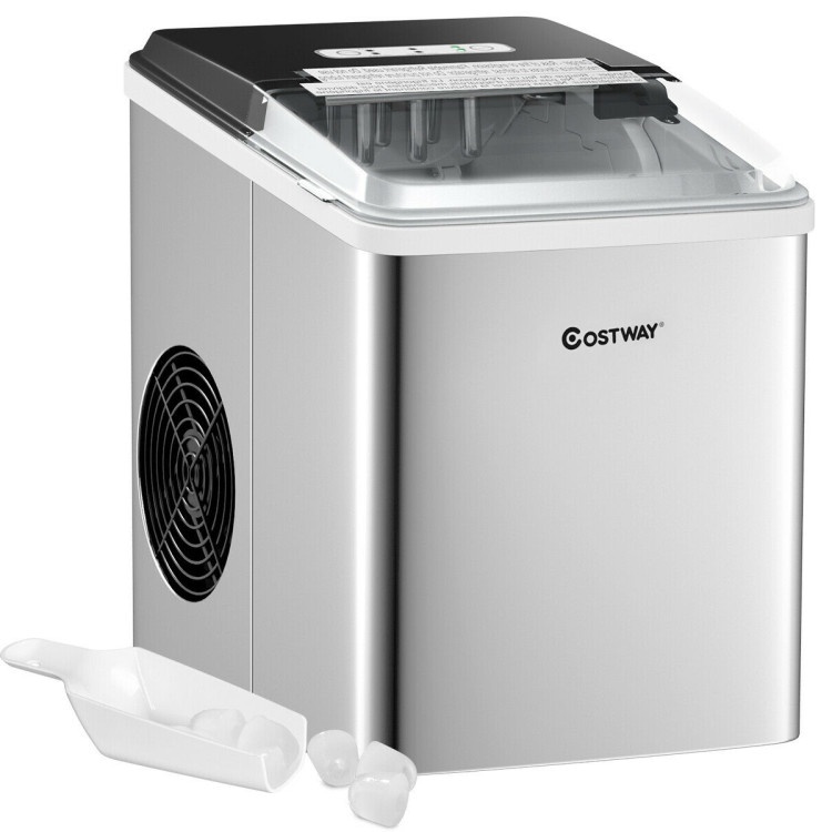 Stainless Steel 26 Lbs/24 H Self-Clean Countertop Ice Maker Machine