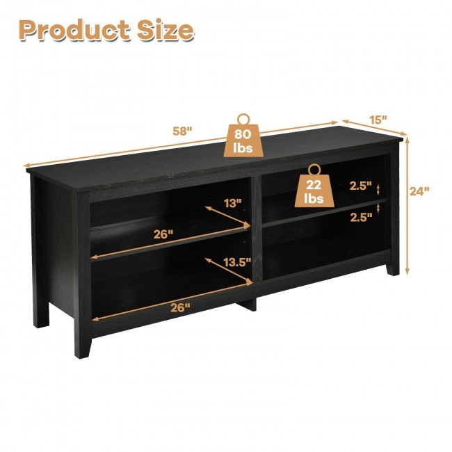 4-Cubby Tv Stand Media Console For Tv's Up To 65 Inch With 3-Position Height Adjustable Shelf