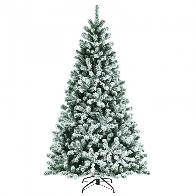 Pre-Lit Snow Flocked Hinged Christmas Tree With Metal Stand