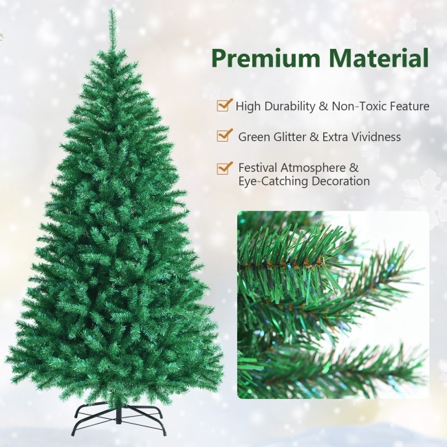 Realistic Glittery Christmas Tree Iridescent Hinged Pine Tree With Pvc And Pet Leaves