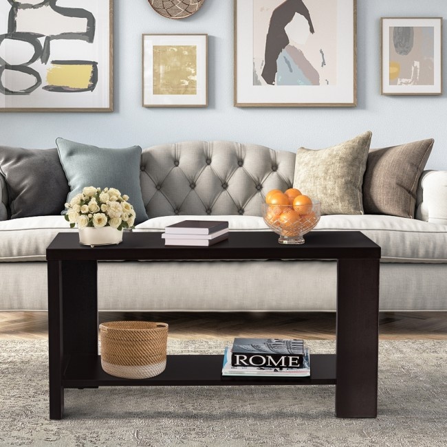 Rectangular Cocktail Coffee Table With Storage Shelf