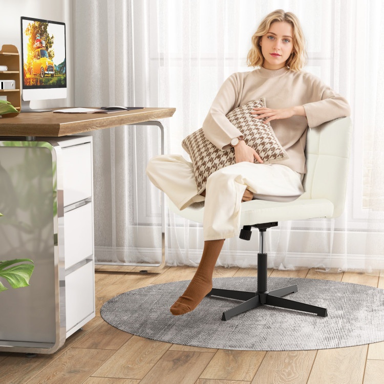 Pu Leather Upholstered Cross-Legged Office Chair With Oversized U-Shaped Seat For Home Office Make Up-Beige