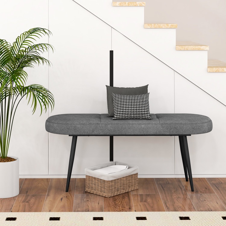 47 Inch Upholstered Entryway Bench With Heavy-Duty Metal Frame-Gray