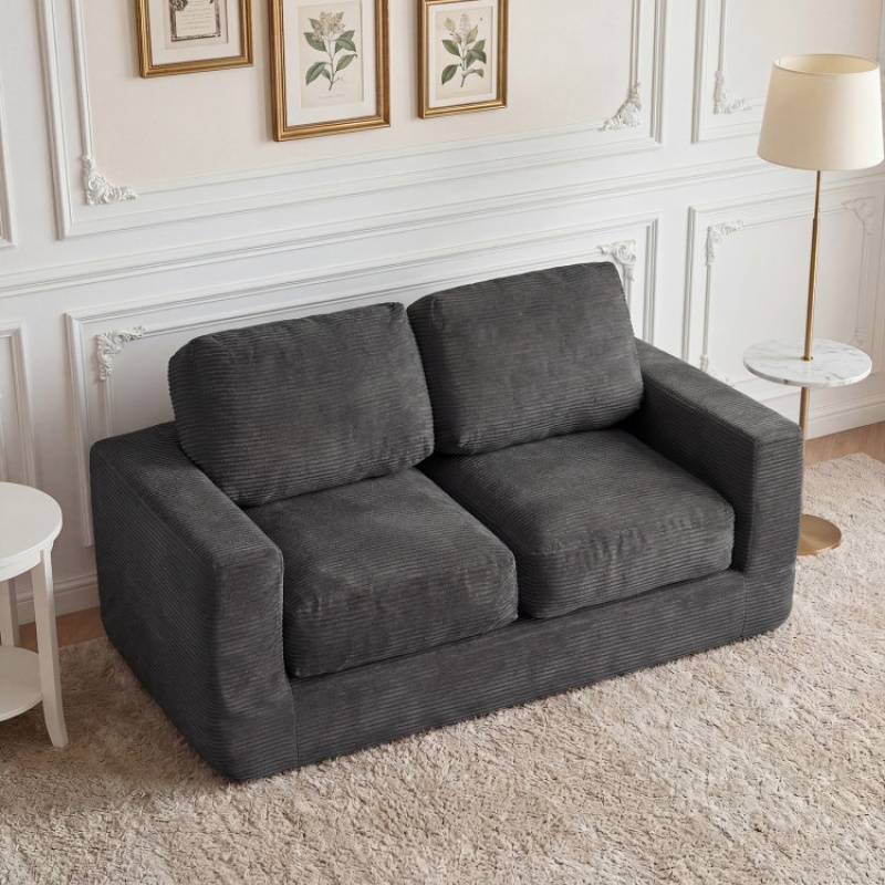 Costway 2-Seater Black Corduroy Floor Couch Loveseat
