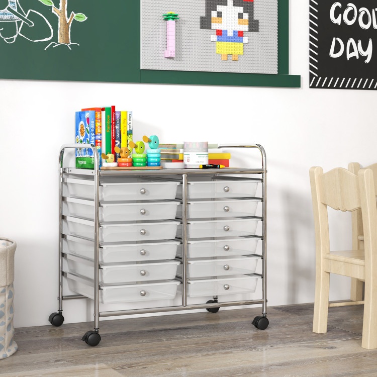 12 Drawers Rolling Storage Cart For Home And Office-Transparent